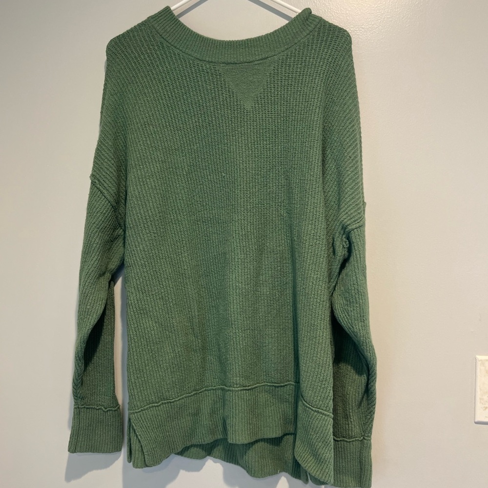 Aerie Green Crew Neck Sweater Soft Knit Relaxed Fit